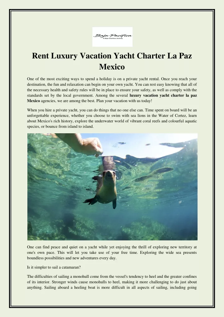 rent luxury vacation yacht charter la paz mexico