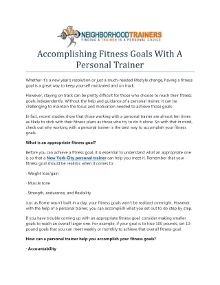 Accomplishing Fitness Goals With A Personal Trainer