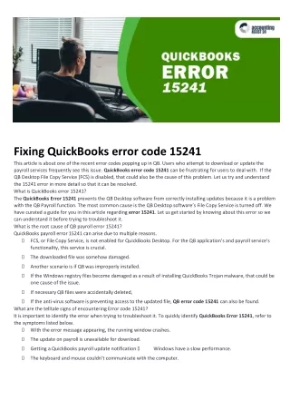 Simple methods to Fix QuickBooks Error code 15241
