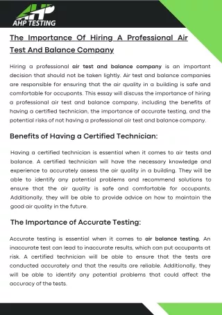 Air Balance Test Reports