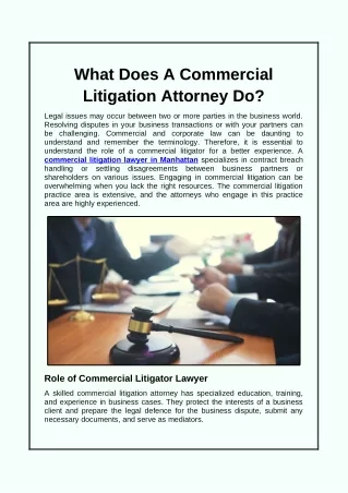 What Does A Commercial Litigation Attorney Do?