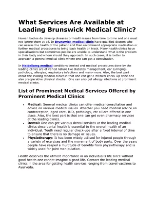 What Services Are Available at Leading Brunswick Medical Clinic