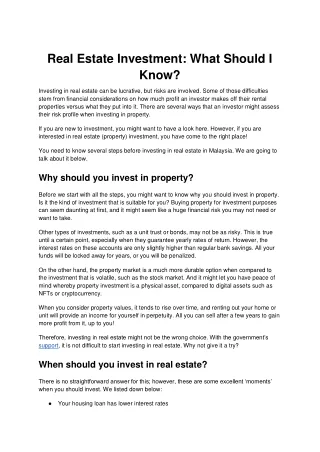 real estate investment what should i know