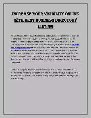 Increase Your Visibility Online With Best Business Directory Listing