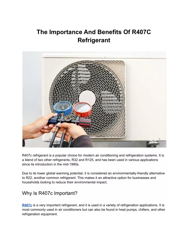 the importance and benefits of r407c refrigerant