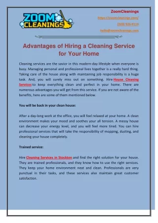 Advantages of Hiring a Cleaning Service for Your Home