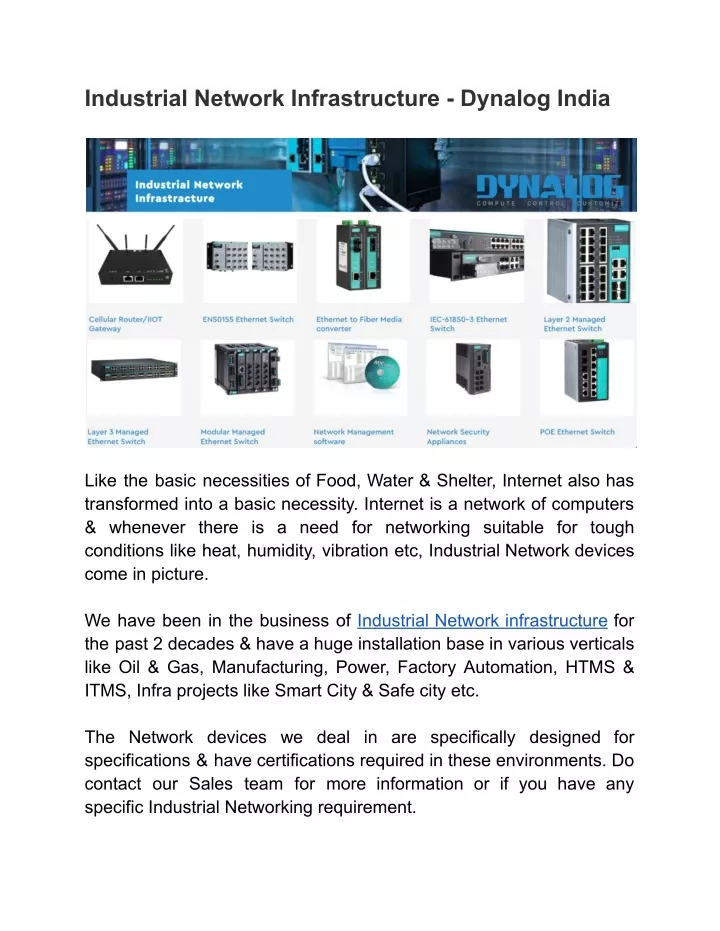 industrial network infrastructure dynalog india