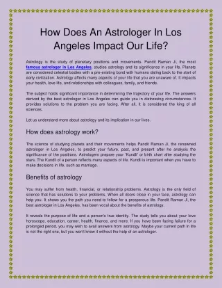 How Does An Astrologer In Los Angeles Impact Our Life