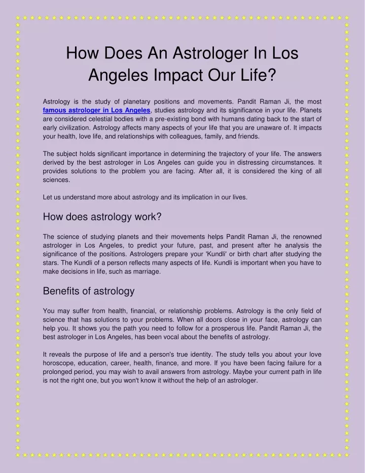 how does an astrologer in los angeles impact