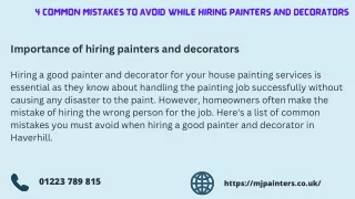 4 Common Mistakes to Avoid While Hiring Painters and Decorators