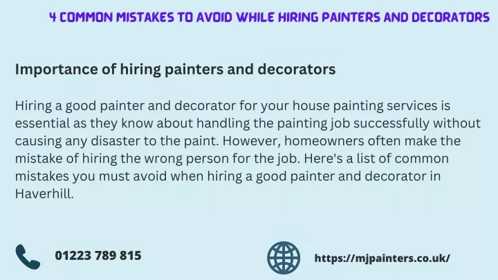 4 common mistakes to avoid while hiring painters