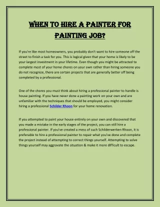 When To Hire A Painter For Painting Job