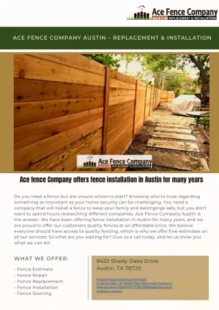 Ace Fence Company offers fence installation in Austin for so many years
