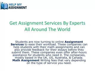 Get Assignment Services By Experts All Around The World