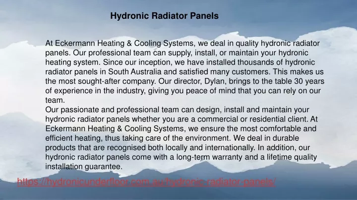 hydronic radiator panels