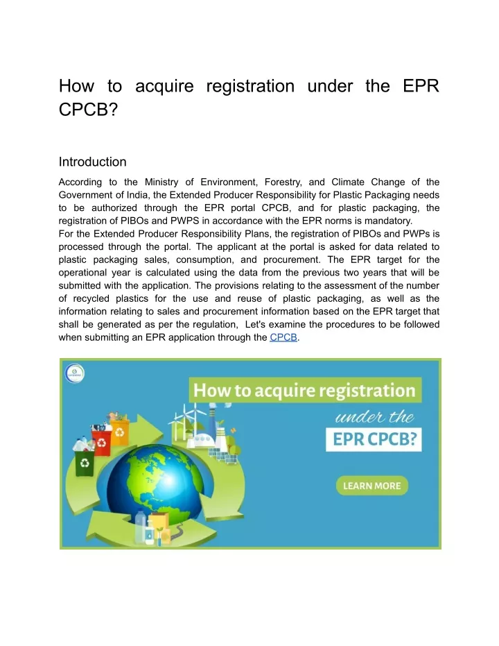 how to acquire registration under the epr cpcb