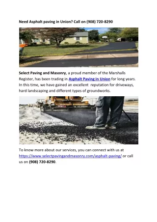 Need Asphalt paving in Union? Call on (908) 720-8290