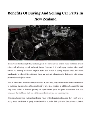 Benefits Of Buying And Selling Car Parts In New Zealand