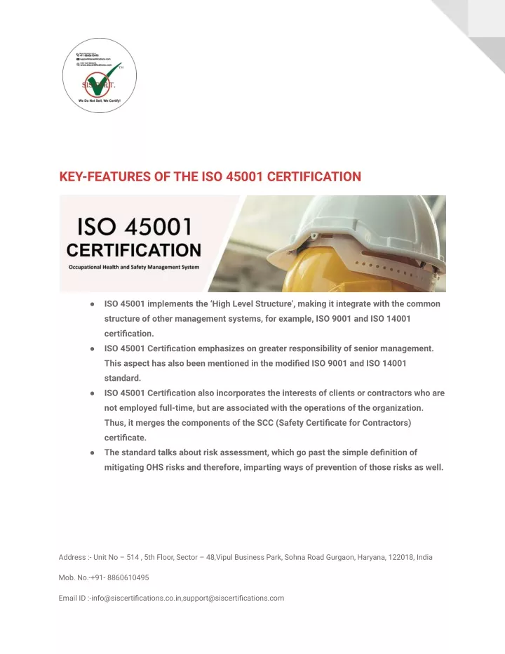key features of the iso 45001 certification