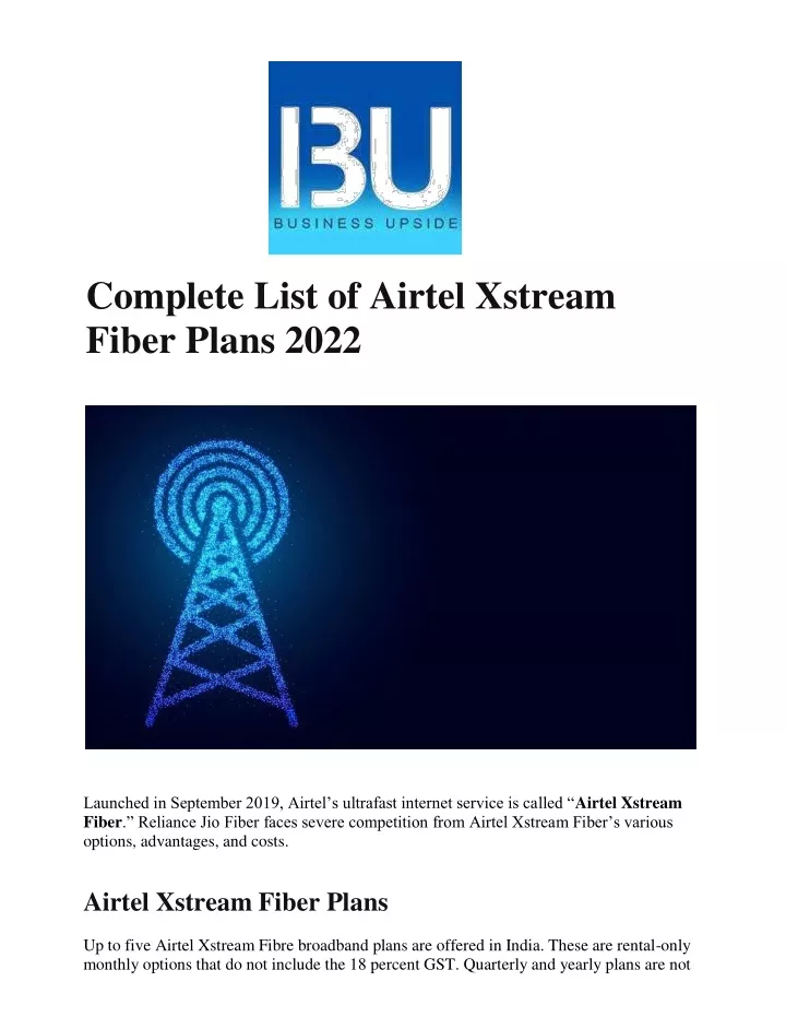 complete list of airtel xstream fiber plans 2022