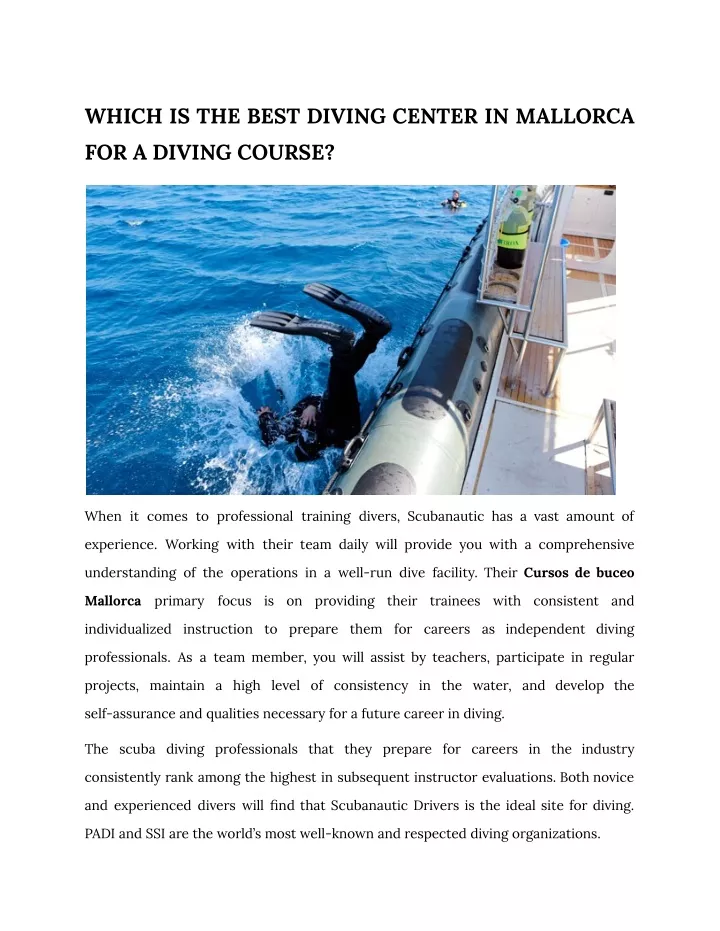 which is the best diving center in mallorca