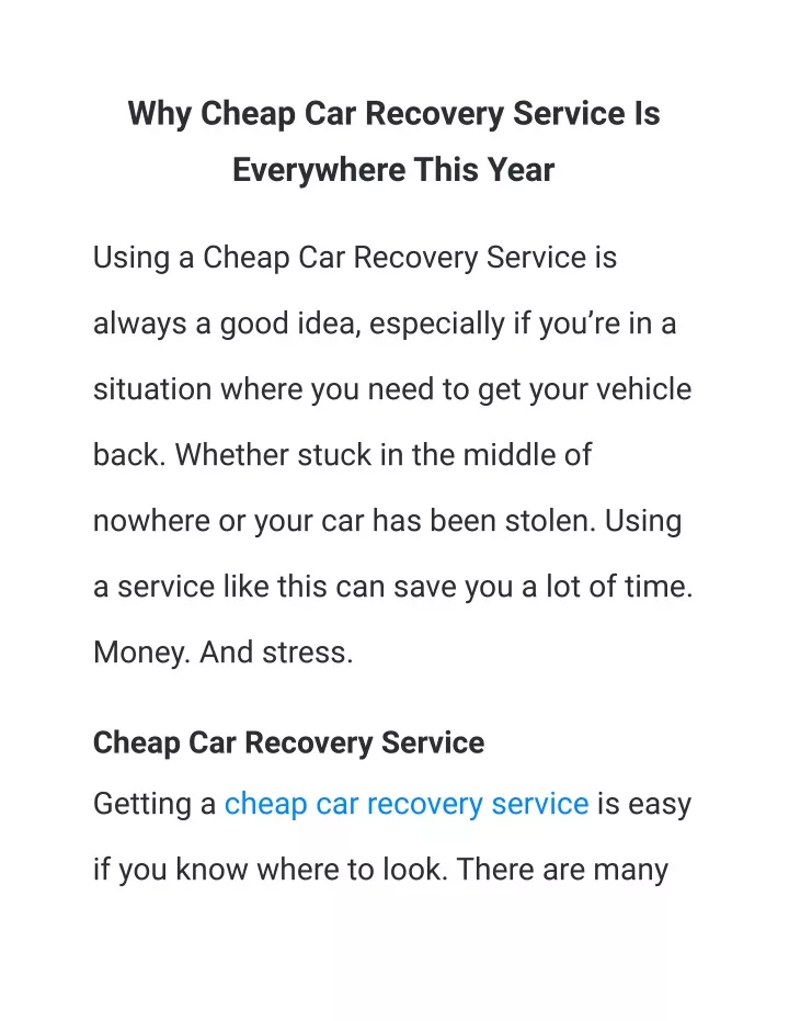 why cheap car recovery service is