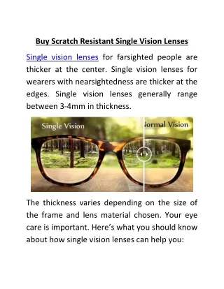 Buy Scratch Resistant Single Vision Lenses