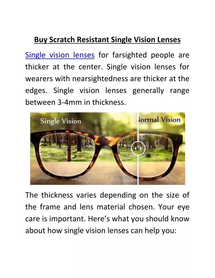 buy scratch resistant single vision lenses