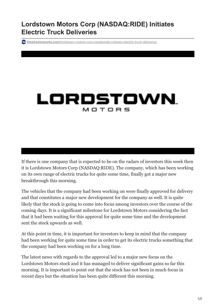 lordstown motors corp nasdaq ride initiates