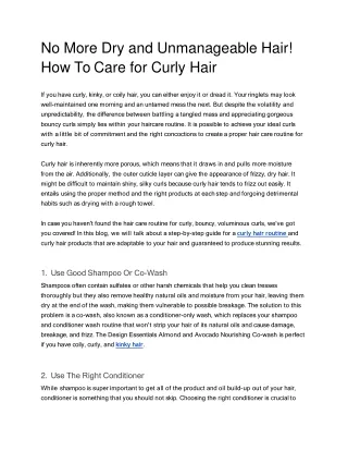 No More Dry and Unmanageable Hair! How To Care for Curly Hair