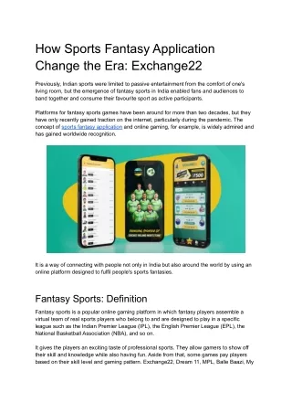 Sports Fantasy Application - Exchange22