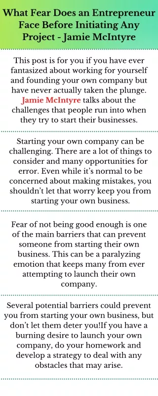 What Fear Does an Entrepreneur Face Before Initiating Any Project - Jamie McInty