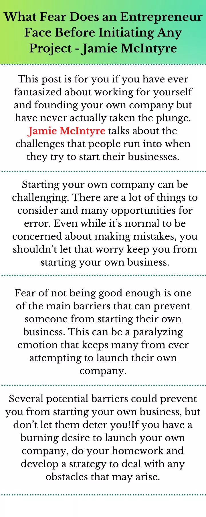 what fear does an entrepreneur face before