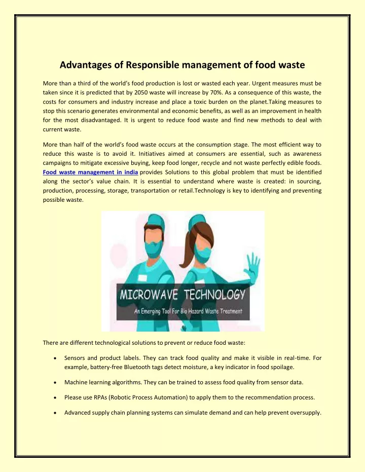advantages of responsible management of food waste