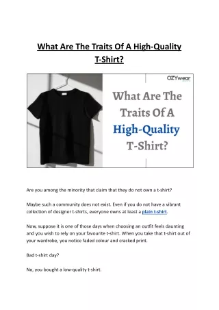 What Are The Traits Of A High-Quality T-Shirt?
