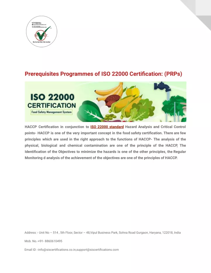 prerequisites programmes of iso 22000