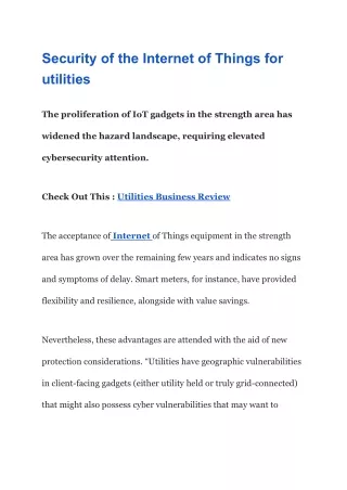security of the internet of things for utilities
