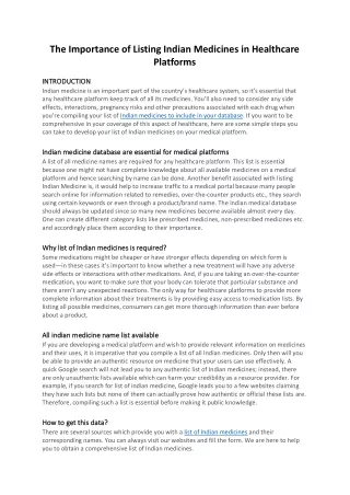 The Importance of Listing Indian Medicines in Healthcare Platforms