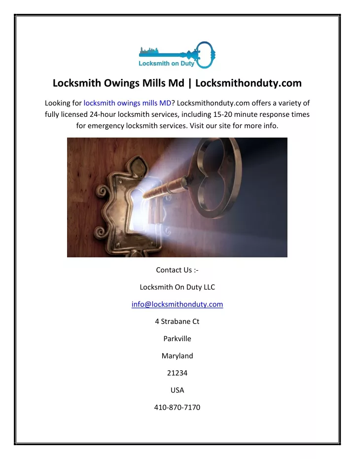 locksmith owings mills md locksmithonduty com