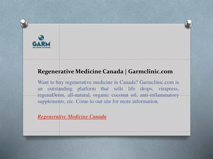 regenerative medicine canada garmclinic com