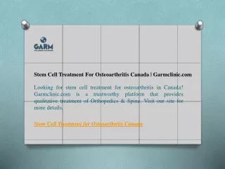 Stem Cell Treatment For Osteoarthritis Canada  Garmclinic.com