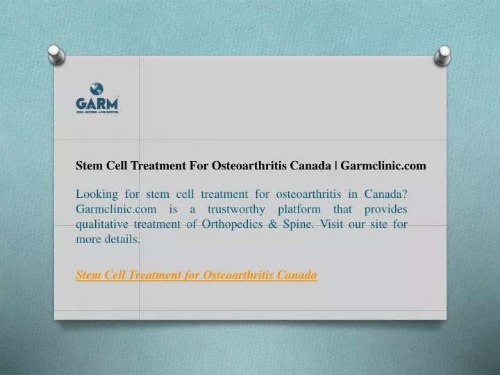 stem cell treatment for osteoarthritis canada garmclinic com