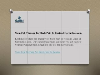 Stem Cell Therapy For Back Pain In Roatan  Garmclinic.com