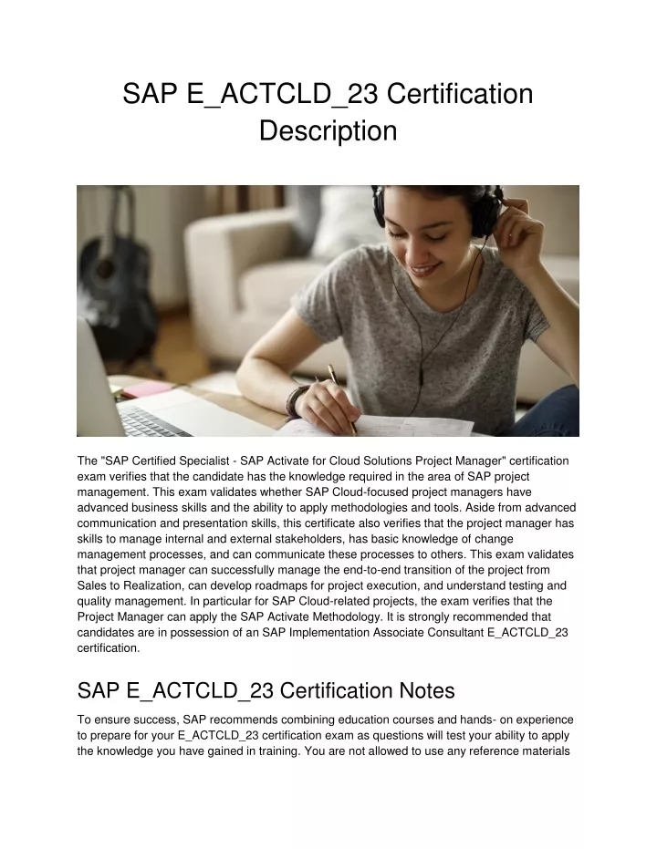 sap e actcld 23 certification description