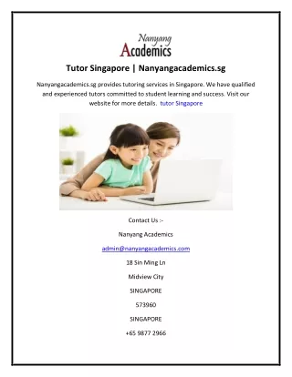Tutor Singapore  Nanyangacademics.sg