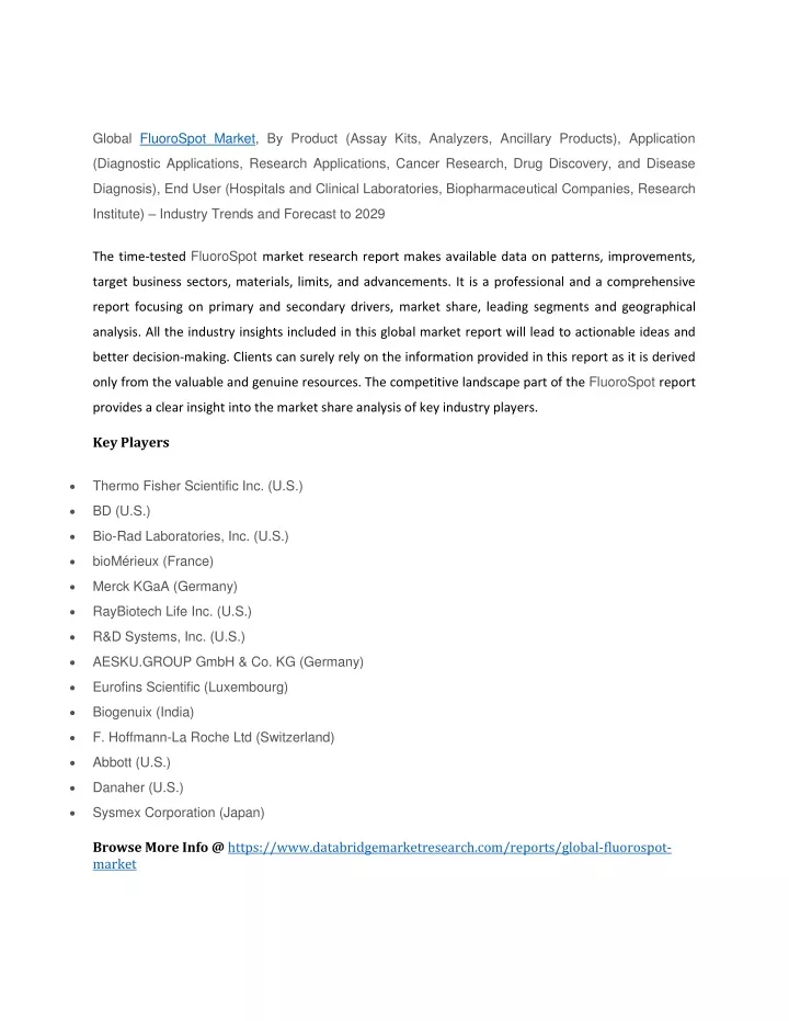 global fluorospot market by product assay kits