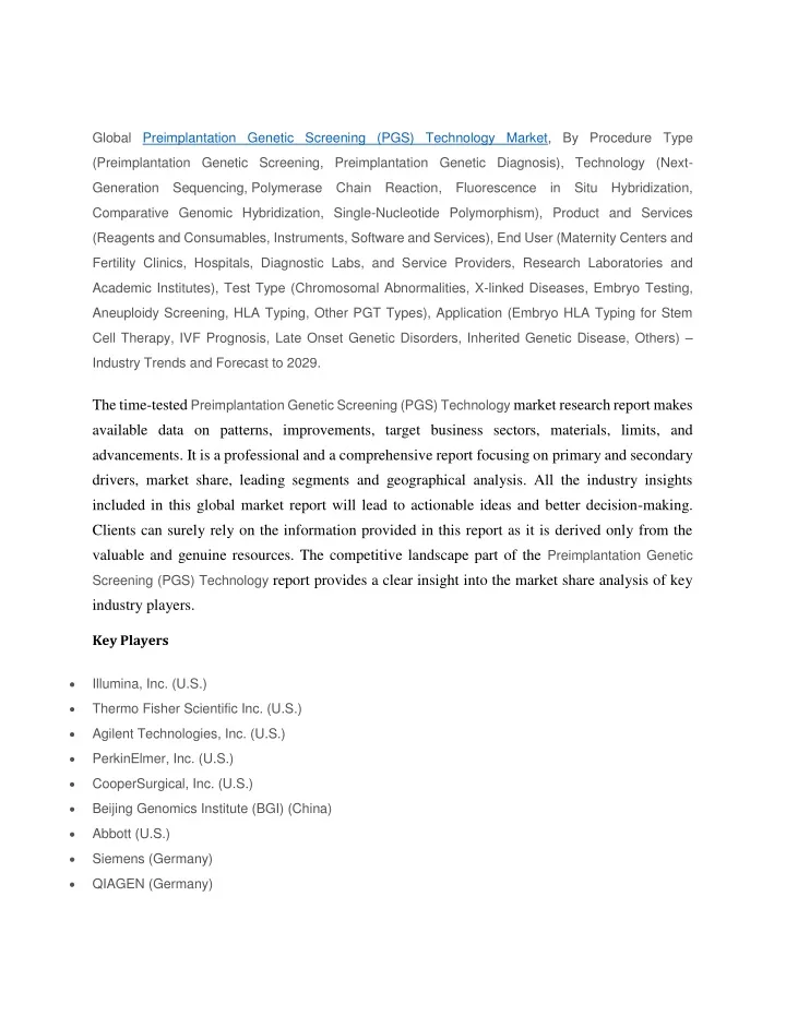 global preimplantation genetic screening