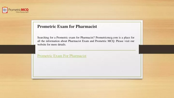 prometric exam for pharmacist