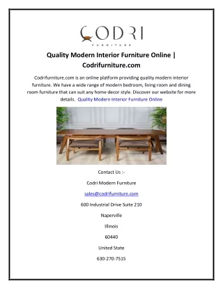Quality Modern Interior Furniture Online  Codrifurniture.com