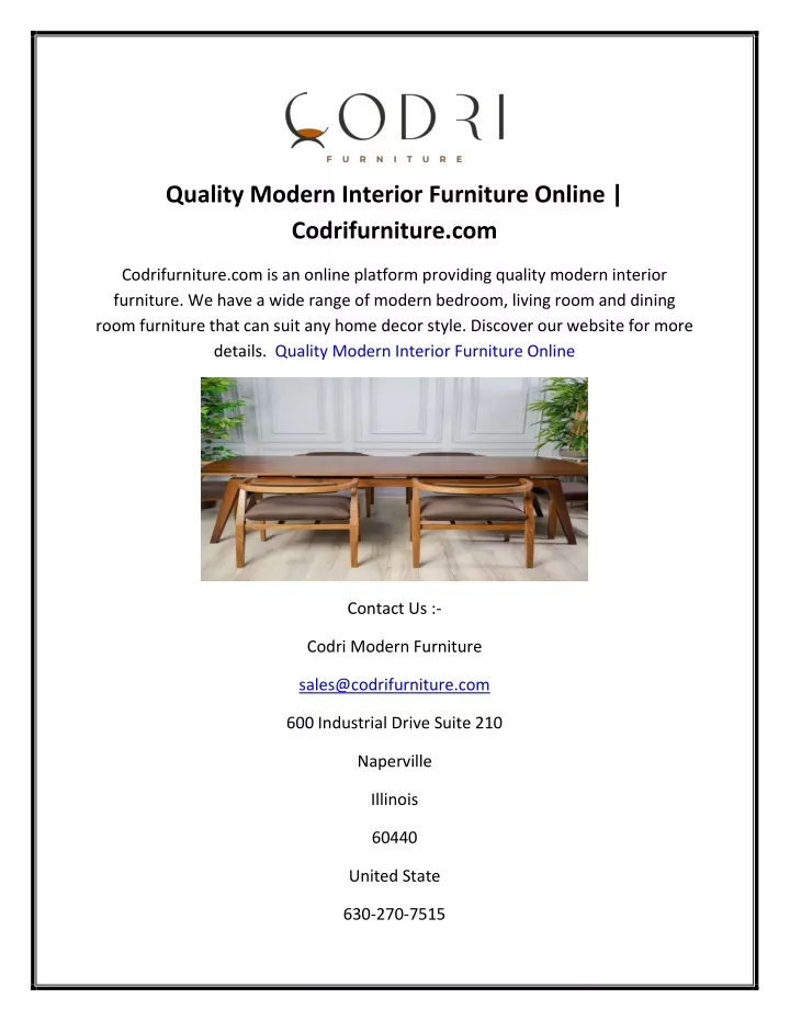 quality modern interior furniture online